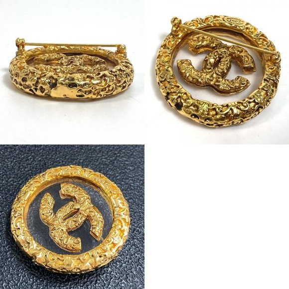 CHANEL CC Mark clear lava Circle type Round type 93A Brooch Metal Gold - Picture 9 of 12
